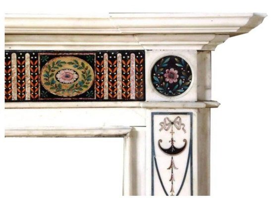 Hand-Carved Marble Fireplace with Scagliola Inlay by Bossi, 18th Century