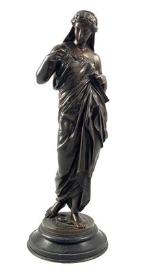 19th Century Bronze Figurine of a Women Draped in Robes on a Circular Zodiac Base