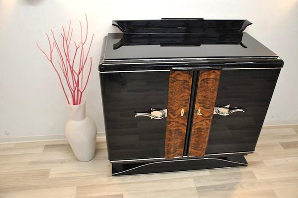 Art Deco Commode in Black with Chrome Handles