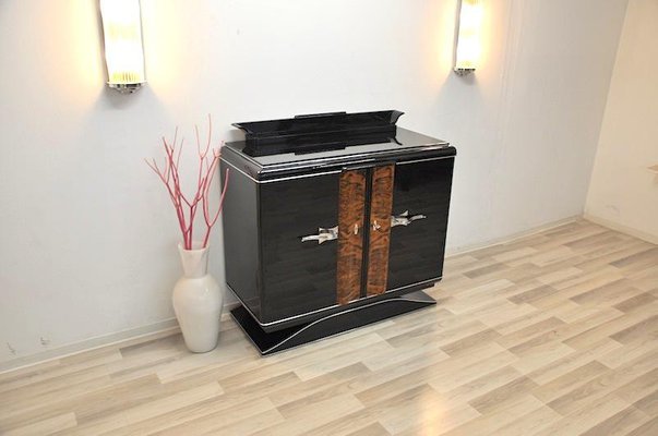 Art Deco Commode in Black with Chrome Handles