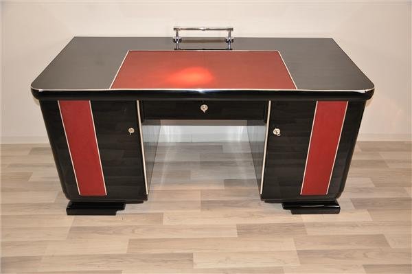 Art Deco Desk with Leather Applications