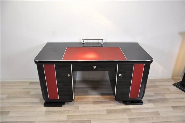 Art Deco Desk with Leather Applications