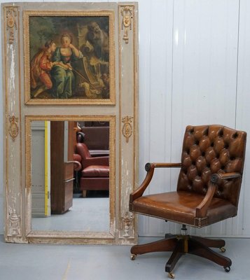 French Louis XVI Period Trumeau Mirror with Romantic Oil Painting, 1760s