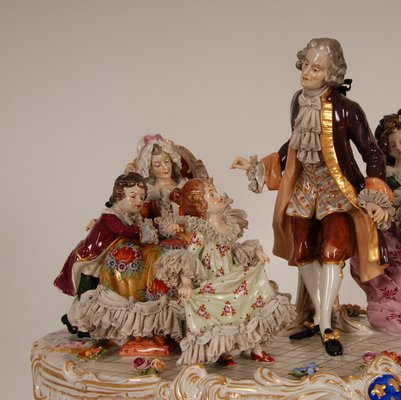 "Group on Carriage" Antique Figurine by Volkstedt Dresden, 1800s