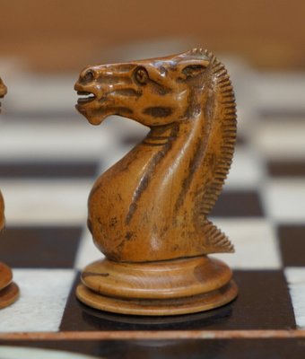 Italian Regency Marble & Hardwood Base Chess Table with Chess Set