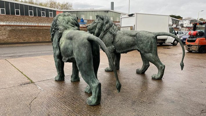 Large 20th Century Bronze Lions, Set of 2
