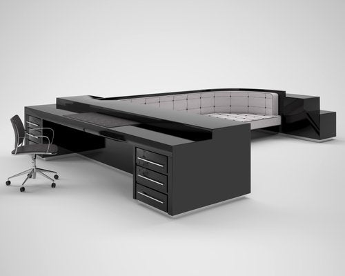 Large Black Lacquer Desk and Sofa Combination