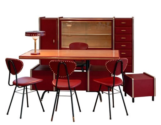 Leather Coated Office Set by Umberto Mascagni, 1950s, Set of 7