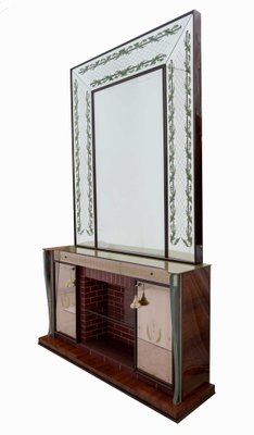 Mid-Century Mobile Bar with Decorated Mirror by Luigi Brusotti, 1940s