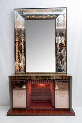 Mid-Century Mobile Bar with Decorated Mirror by Luigi Brusotti, 1940s