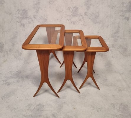 Nesting Tables attributed to Raphaël Raffel for Merisier, 1955, Set of 3