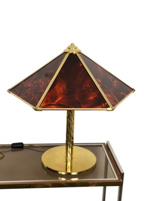 Vintage Brass & Faux Tortoise Acrylic Lamp by Gaetano Sciolari, 1970s